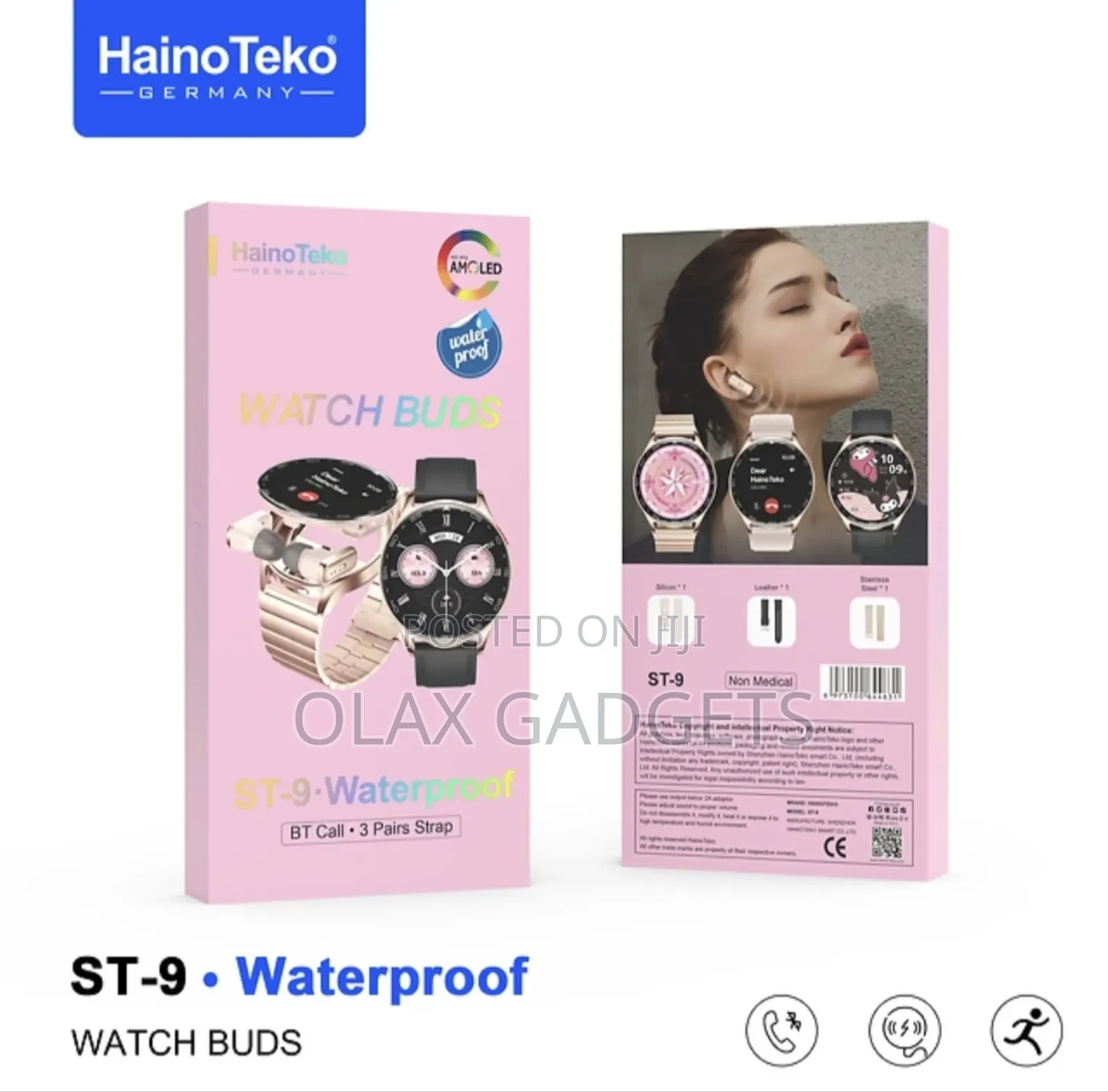 Hainteko St 9 Waterproof Smart Watch With Earphone Gold With 3 Strap