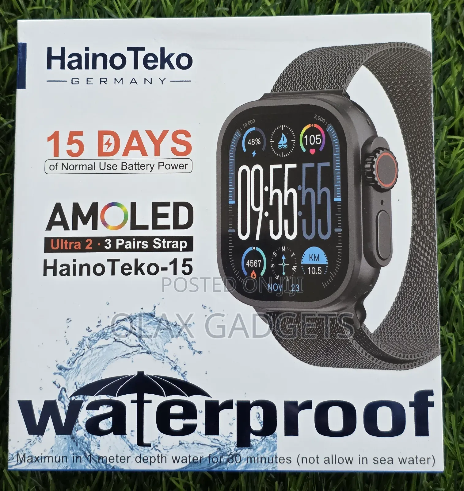 Hainoteko-15 Bluetooth Calling Waterproof Smart Watch With 3 Straps