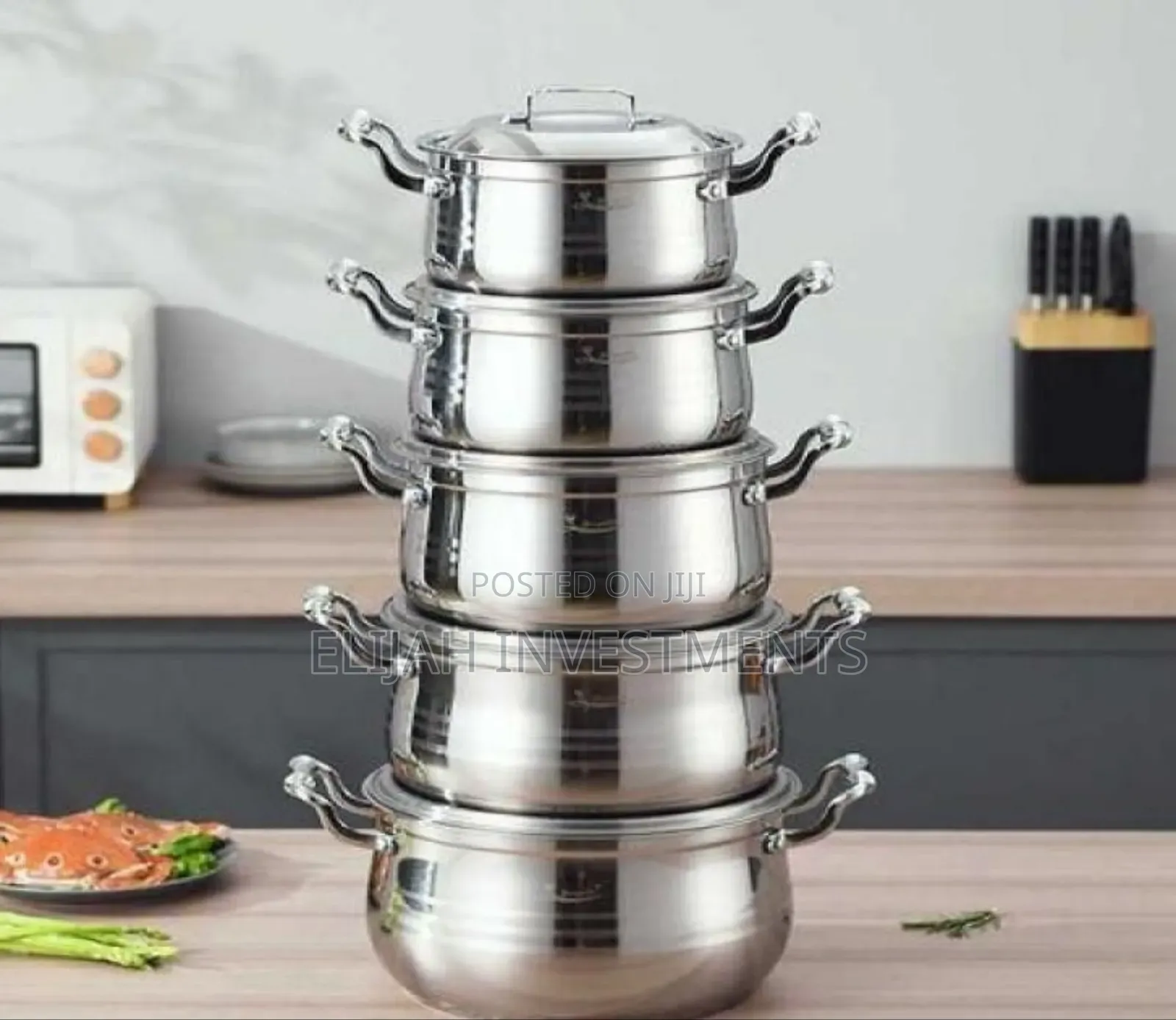 10 Pc 16,18, 20,22,24cm Stainless Steel Saucepans Cooking Pots- Silver