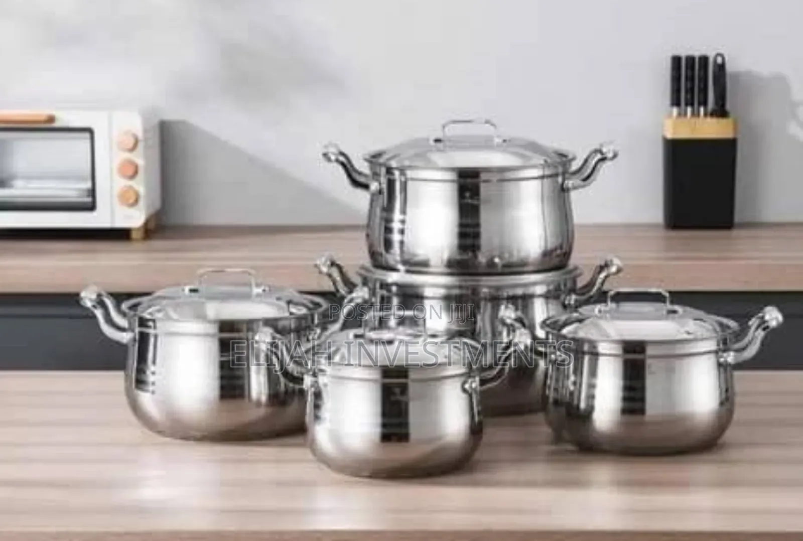 10 Pc 16,18, 20,22,24cm Stainless Steel Saucepans Cooking Pots- Silver