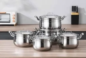 10 Pc 16,18, 20,22,24cm Stainless Steel Saucepans Cooking Pots- Silver