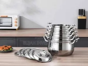 10 Pc 16,18, 20,22,24cm Stainless Steel Saucepans Cooking Pots- Silver