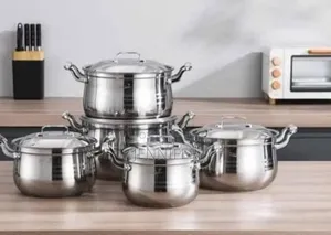 10 Pc 16,18, 20,22,24cm Stainless Steel Saucepans Cooking Pots- Silver