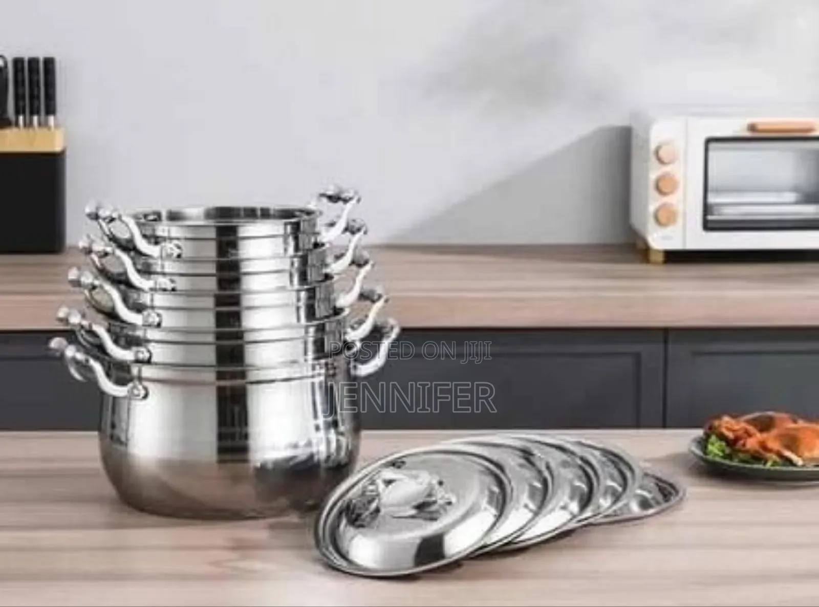 10 Pc 16,18, 20,22,24cm Stainless Steel Saucepans Cooking Pots- Silver
