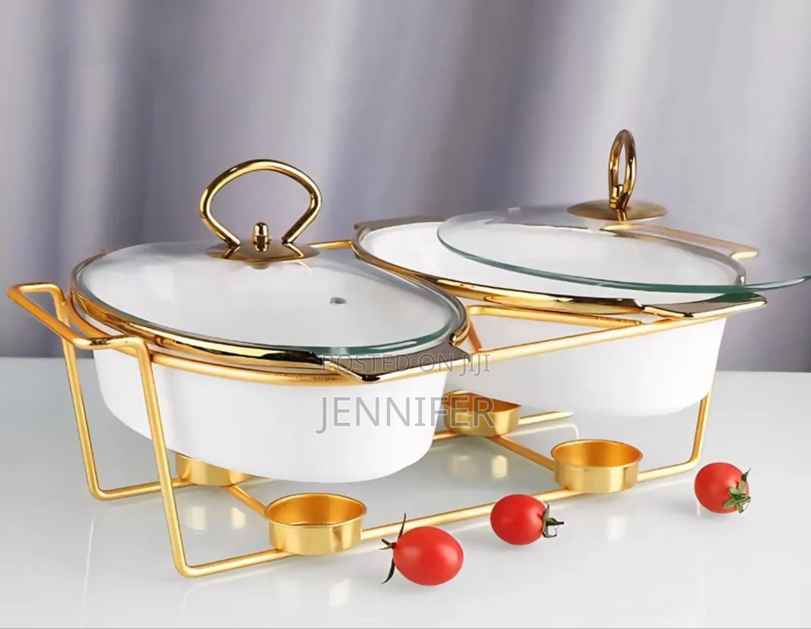 Ceramic Chafing Dishes With A Golden Stand