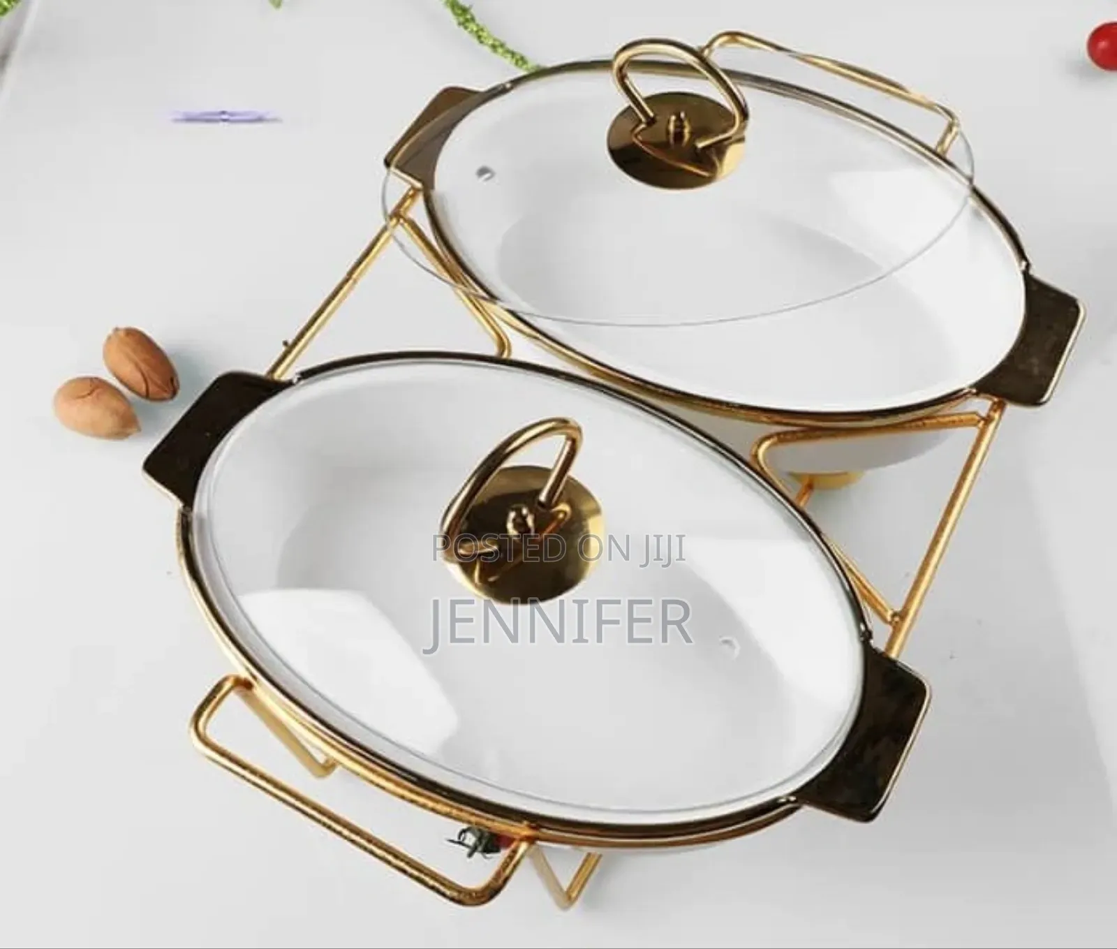 Ceramic Chafing Dishes With A Golden Stand