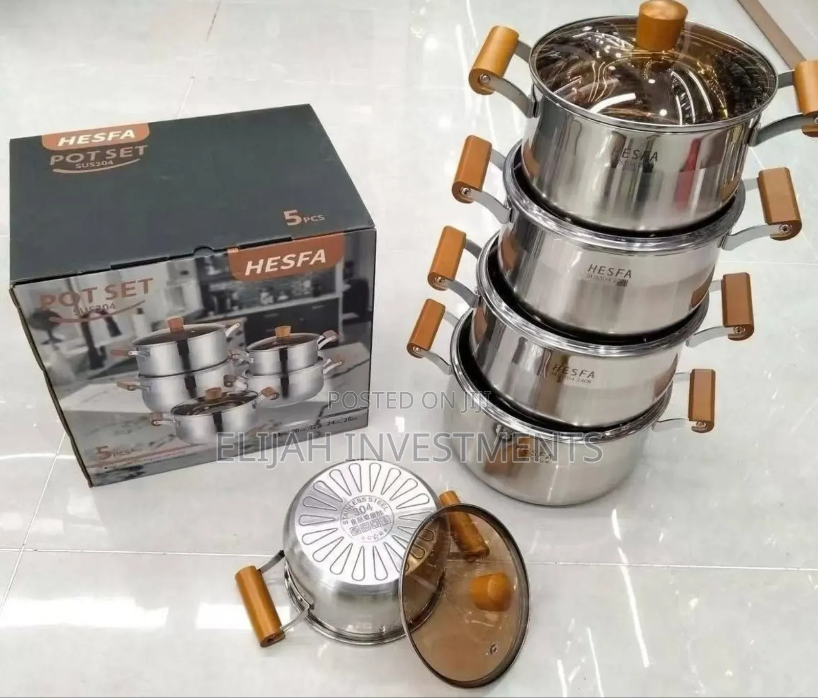 Hesfa 5-Piece Stainless Steel Pot Set.