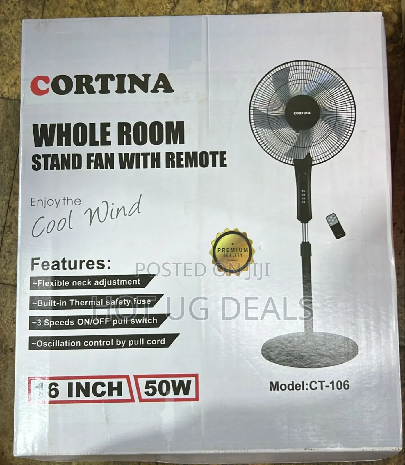 Cortina Electric Standing Fan 16 Inches Remote Controlled- Black