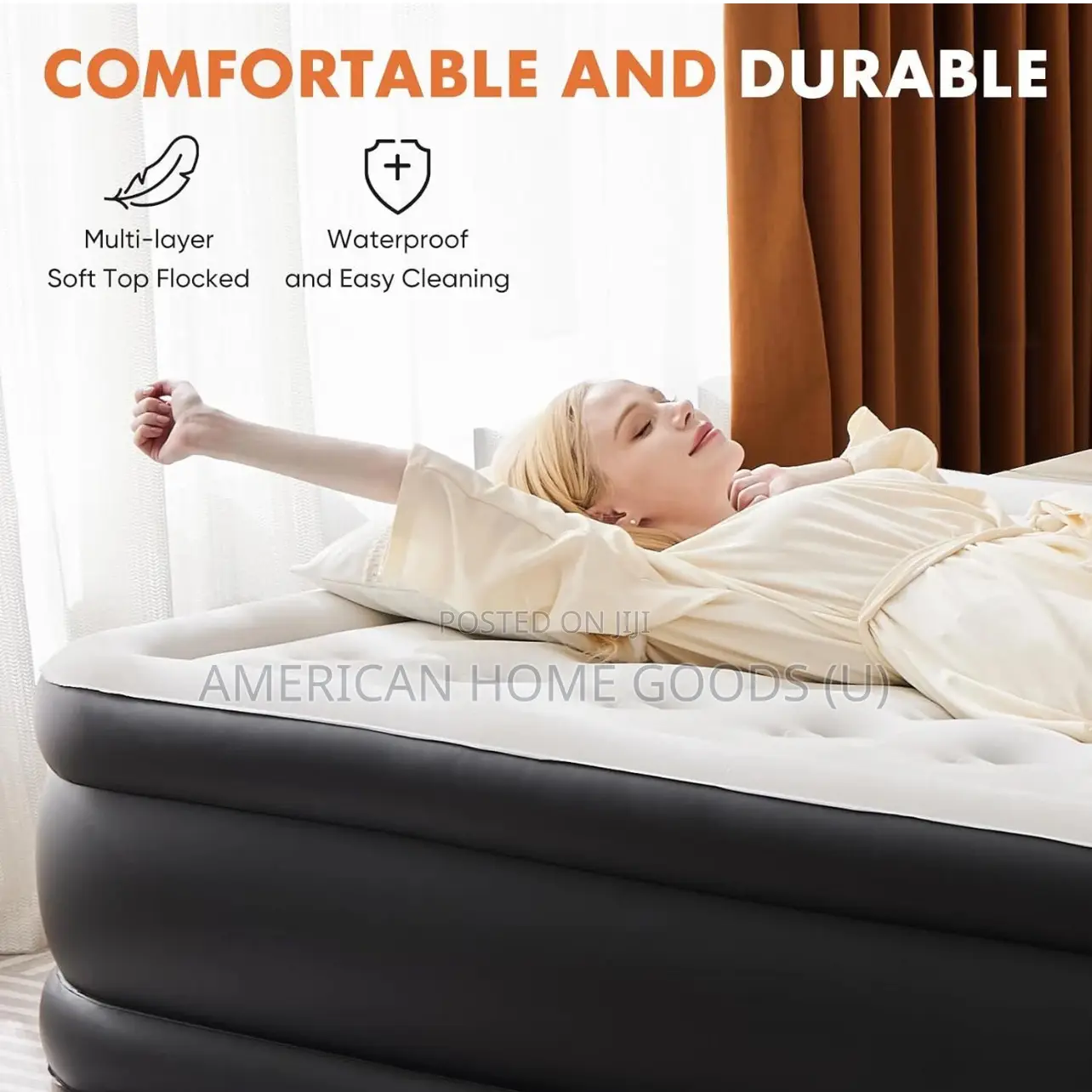 Idoo Queen Size Air Mattress, Inflatable Airbed With Built-in Pump,