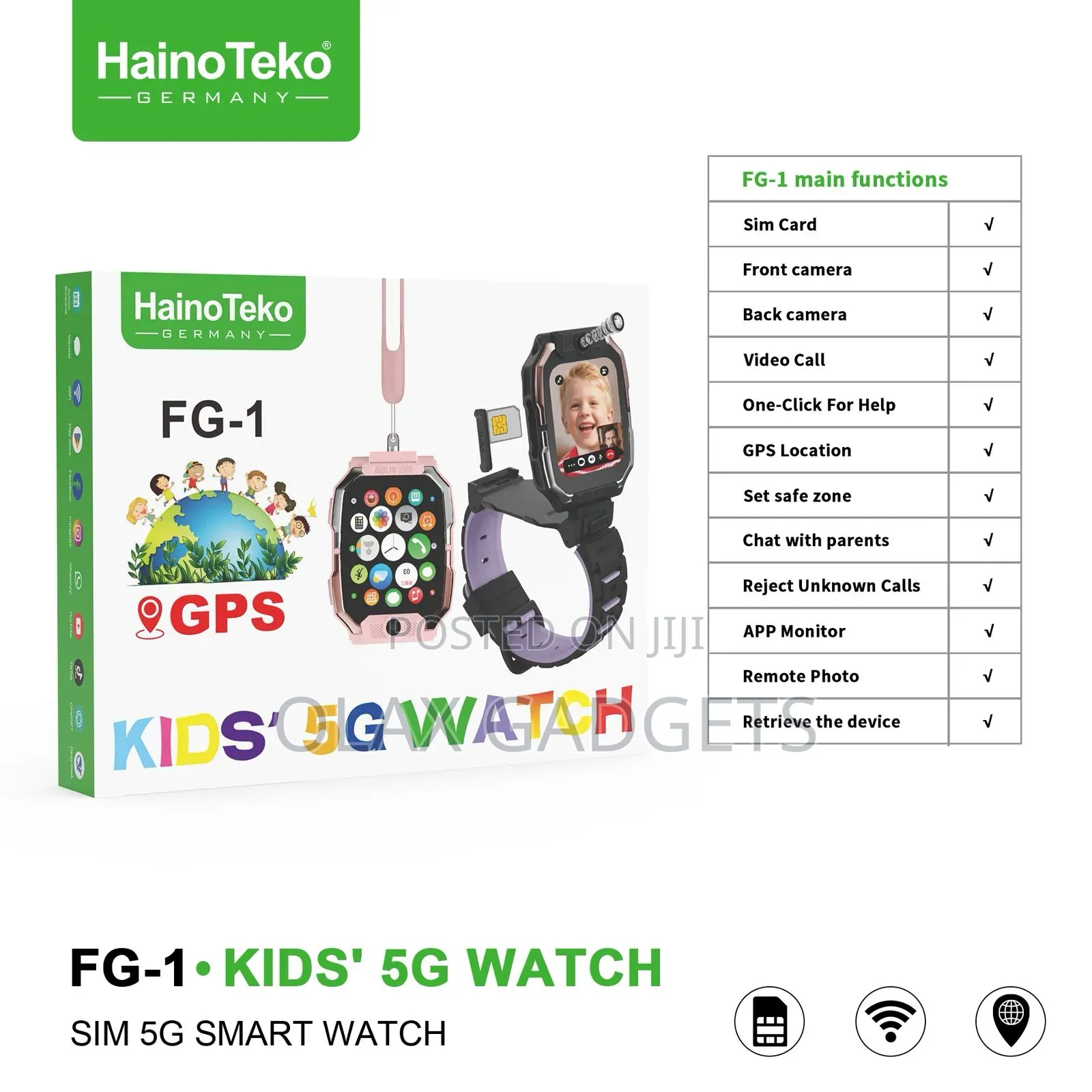 Hainoteko Fg-1 Kids Smart Watch With Sim Card, Front and Back Camera