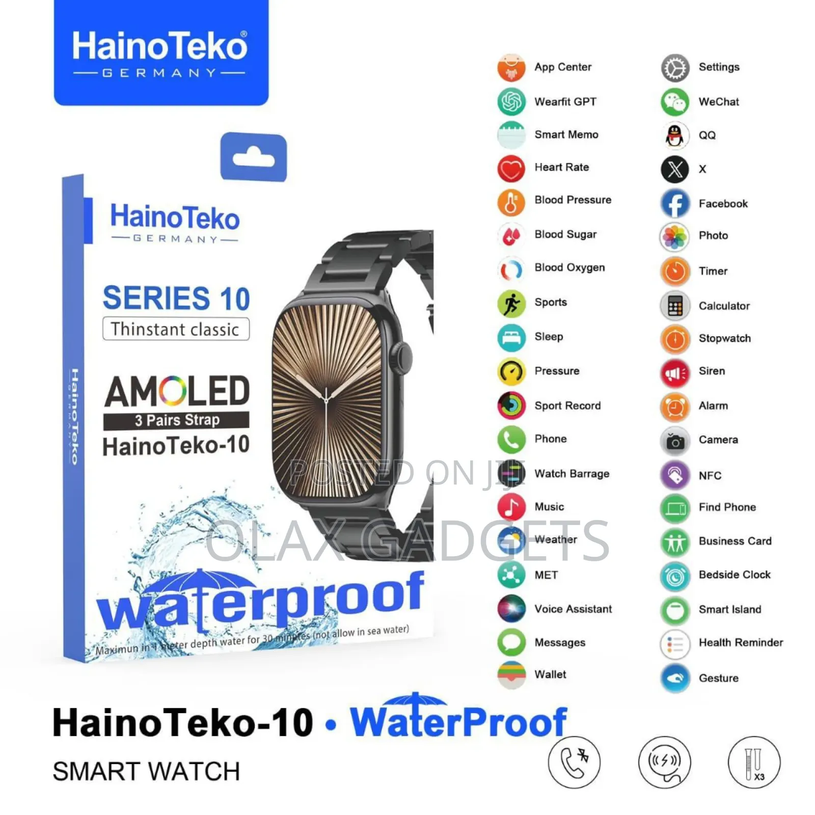 Hainoteko-10 Calling Smart Watch With Amoled Display and 3 Straps