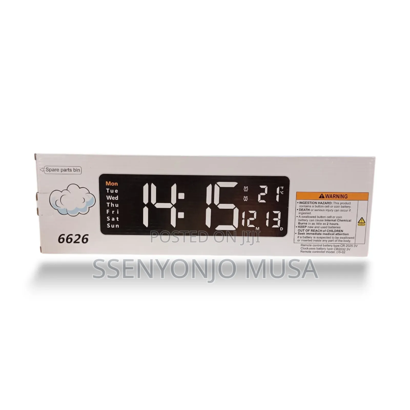 Led Digital Wall Clock 13/16 Inch, Remote Control, Dual Alarm.