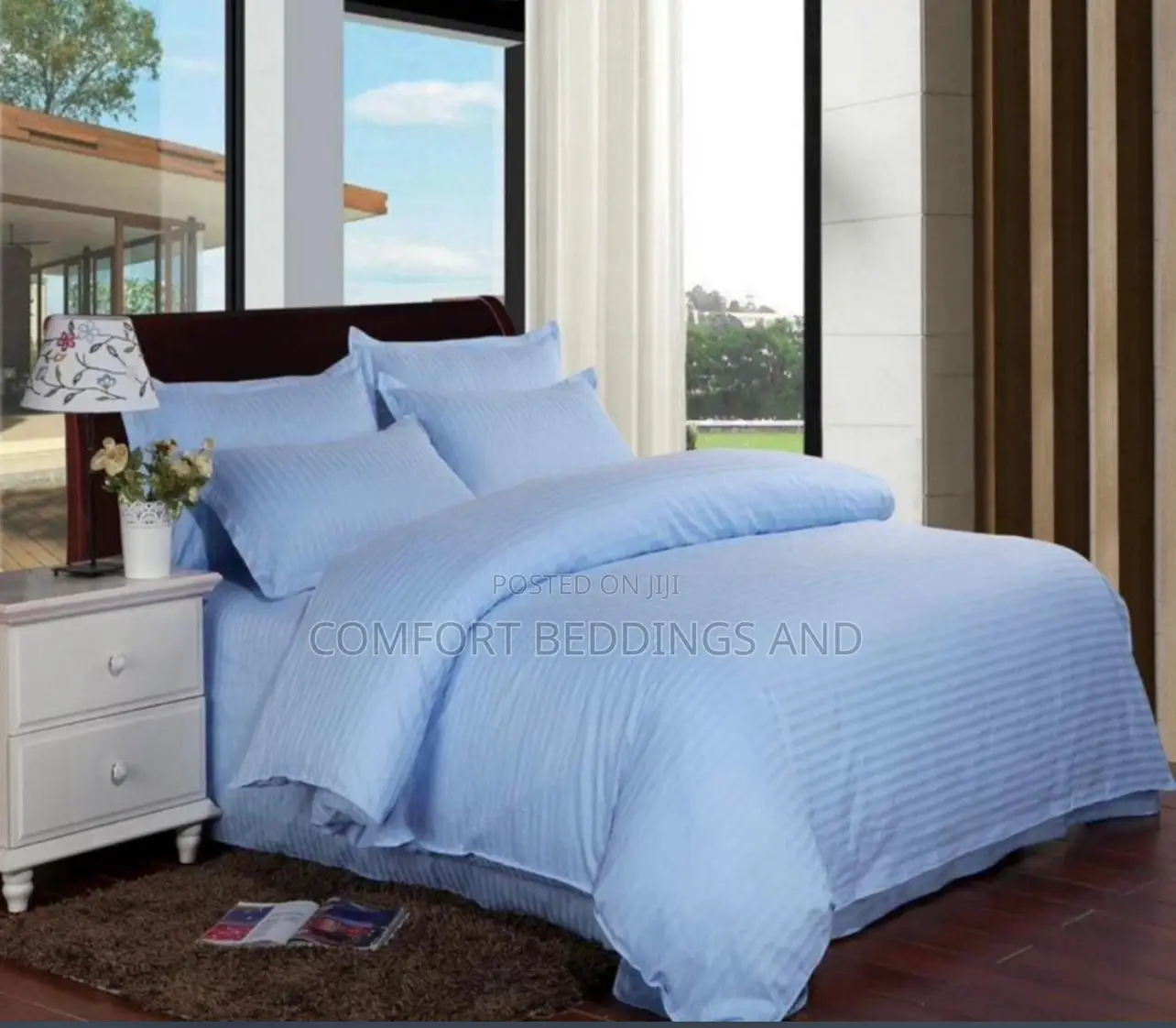 4 Peice Plain Blue Bedcover