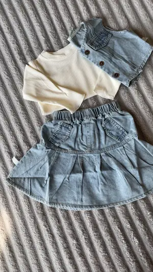 Jean Skirt ,Long Sleeved Blouse And A Short Sleeved Jacket For Girls
