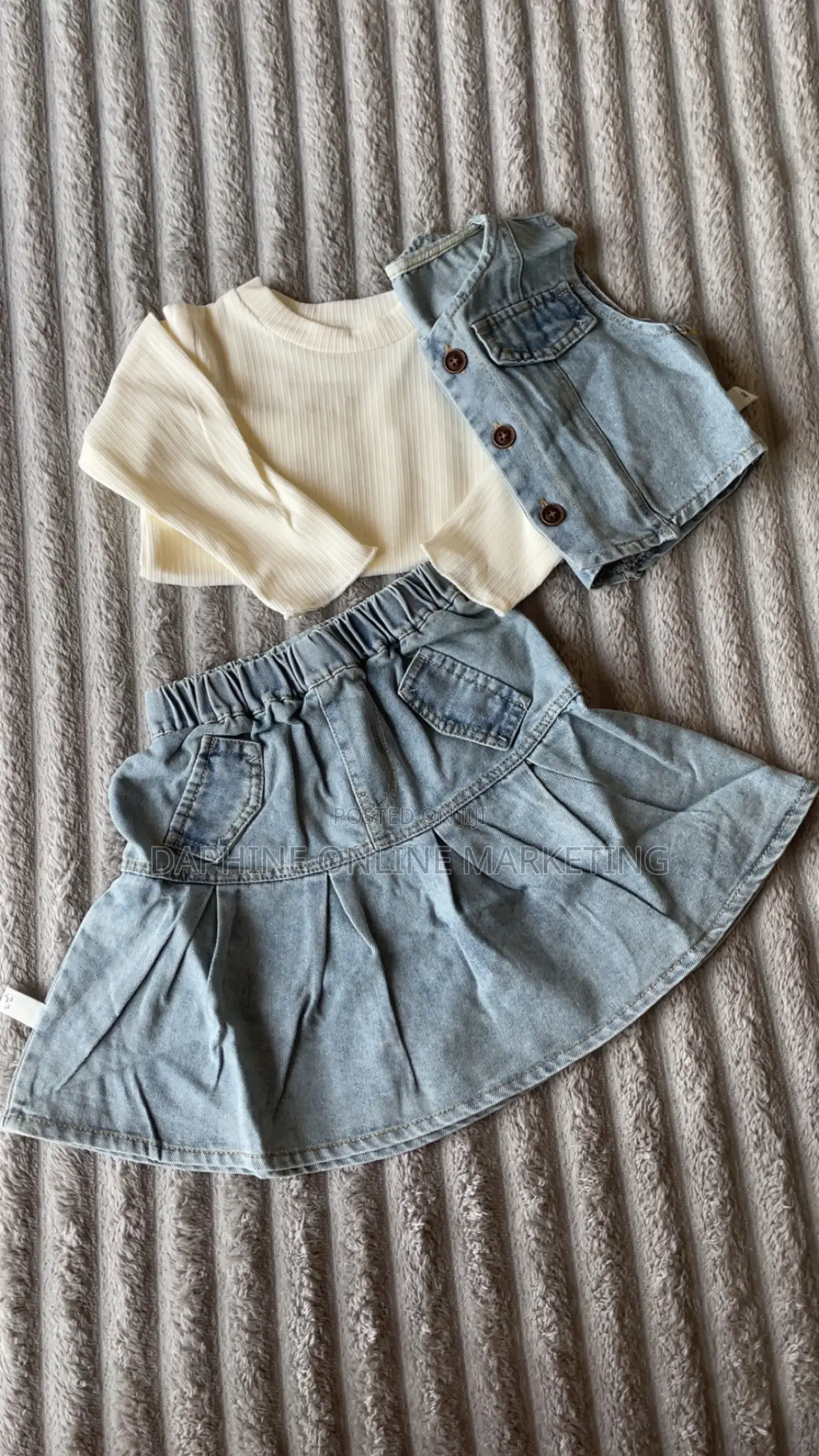 Jean Skirt ,Long Sleeved Blouse And A Short Sleeved Jacket For Girls