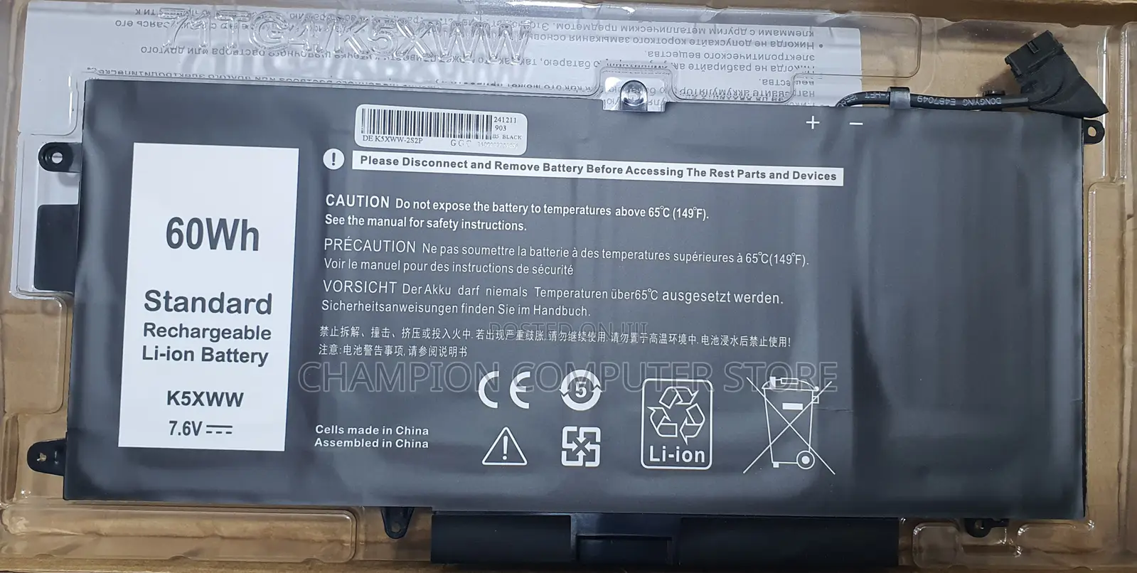 Dell K5xww 60wh Battery for L3180 7389 5289 E5289 7389 7390
