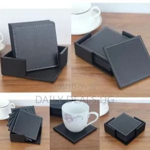 7 Piece Leather Drink Coasters Square Cup Mat Pad for Home and Kitchen