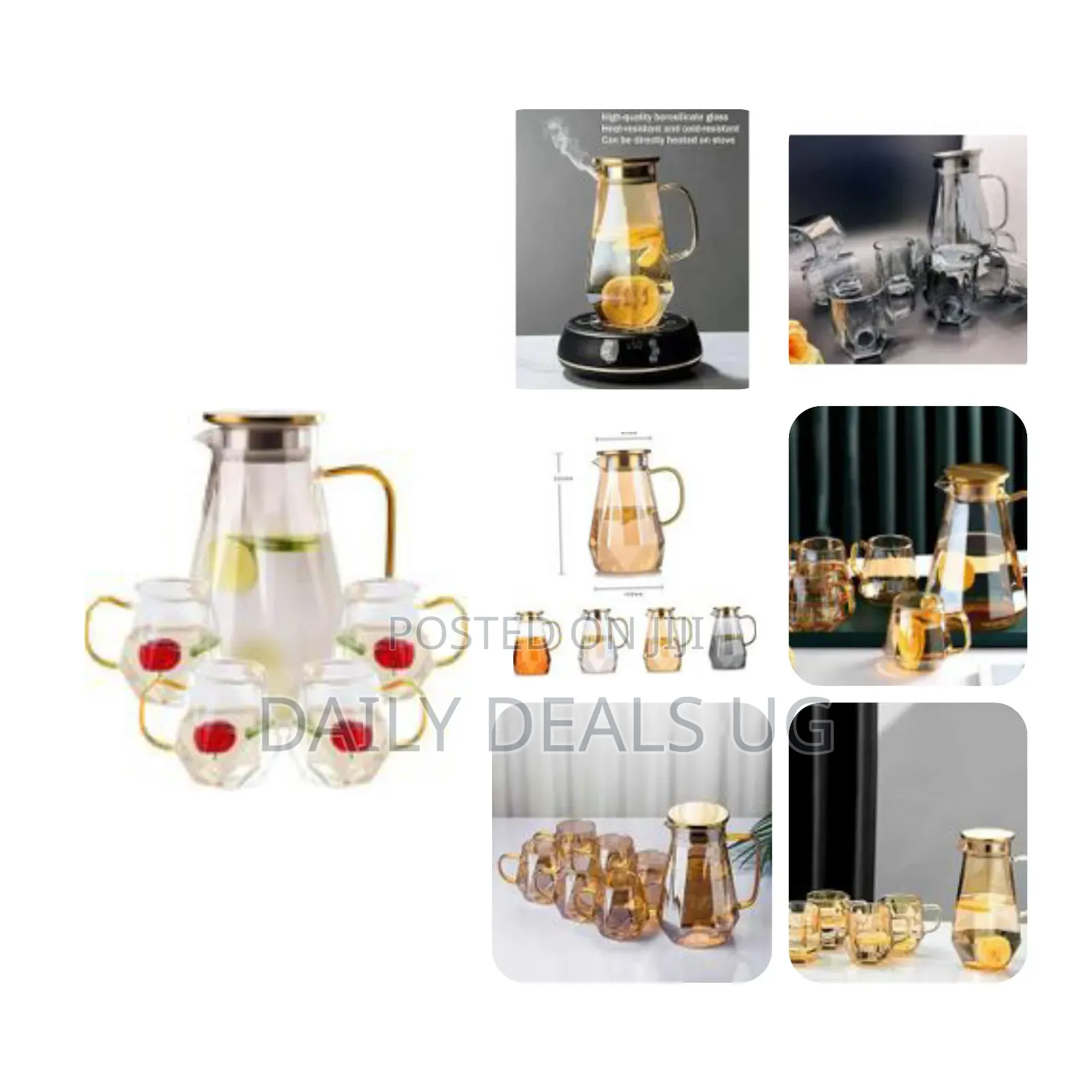 Borosilicate Glass Hot and Cold Water Pitcher With 6 Ice Tea and Juice