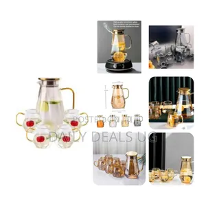 Borosilicate Glass Hot and Cold Water Pitcher With 6 Ice Tea and Juice