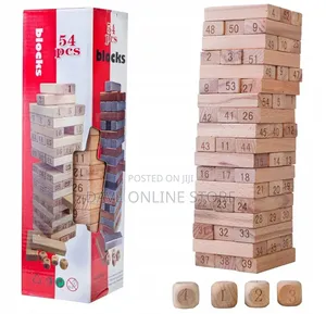 54pcs Wooden Jenga Blocks With 4 PCS Dices, Stacking Tower Game
