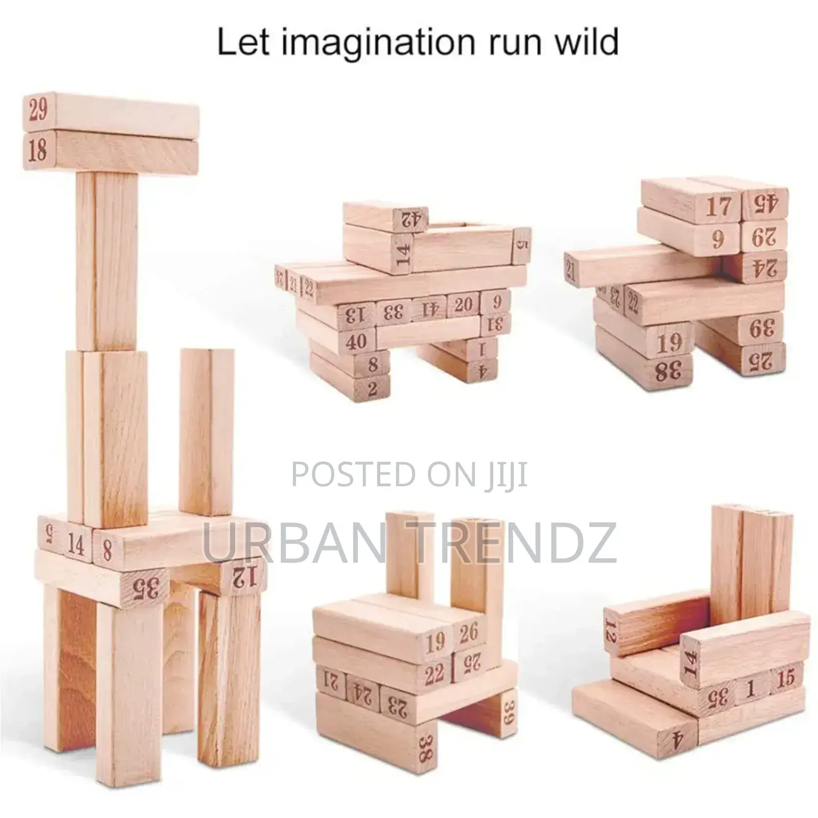 54 Wooden Jenga Blocks With Dices Animal Game