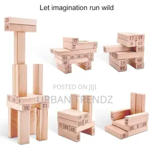 54 Wooden Jenga Blocks With Dices Animal Game
