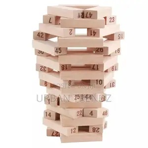 54 Wooden Jenga Blocks With Dices Animal Game