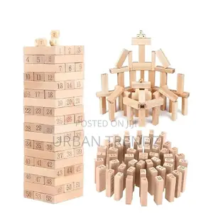 54 Wooden Jenga Blocks With Dices Animal Game