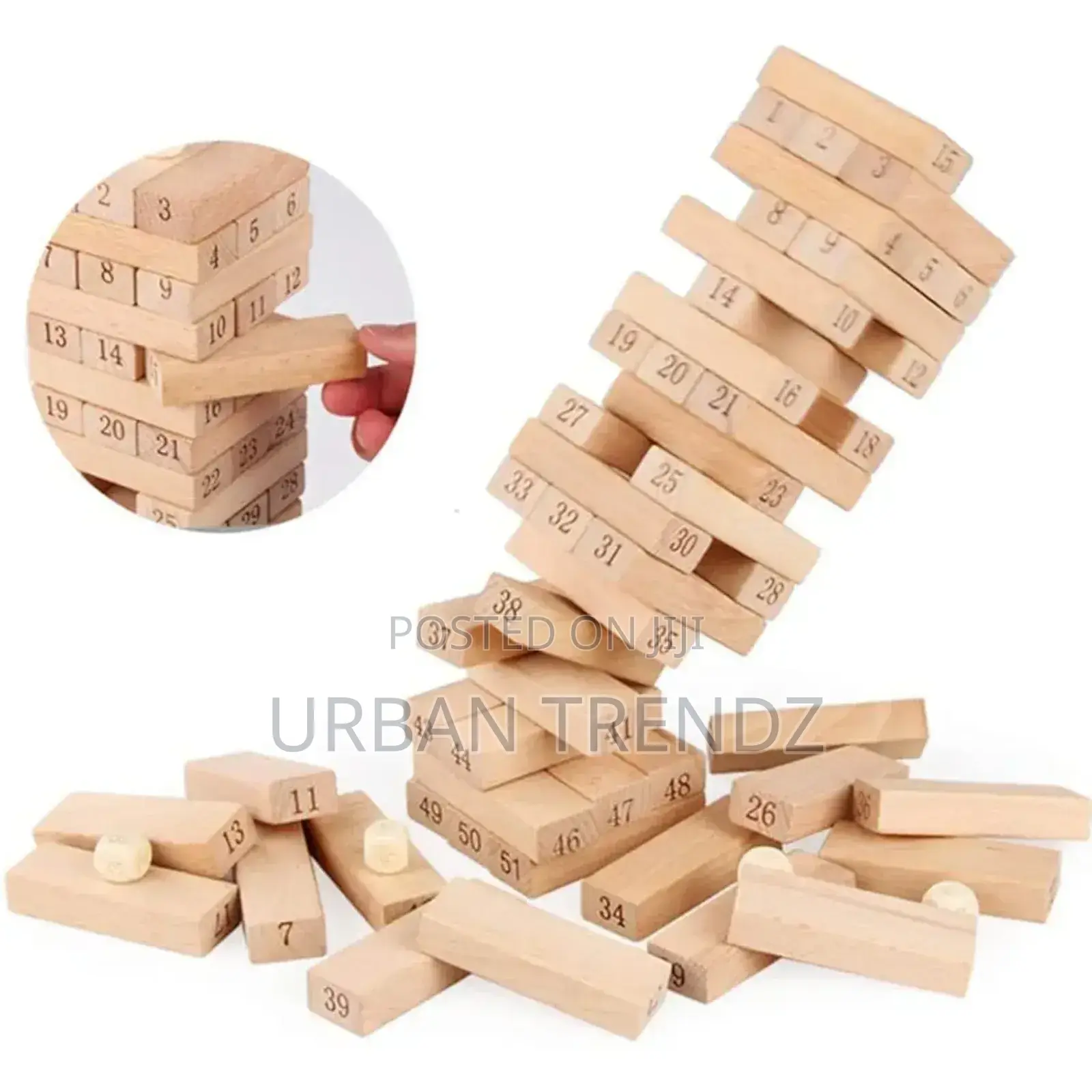 54 Wooden Jenga Blocks With Dices Animal Game