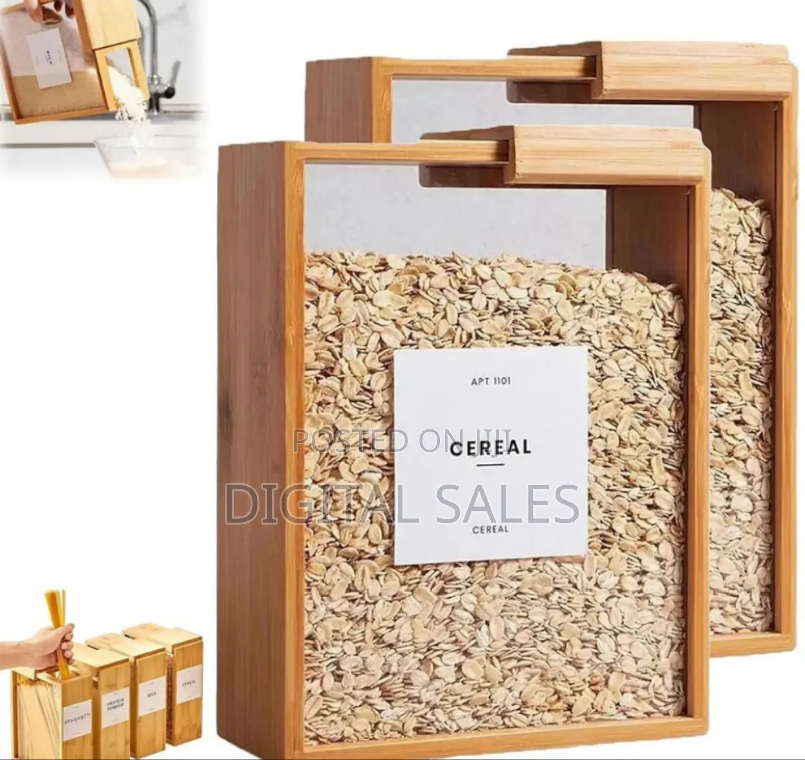 Wooden Cereal Storage Box, Airtight Pantry Bins Container With Lids,