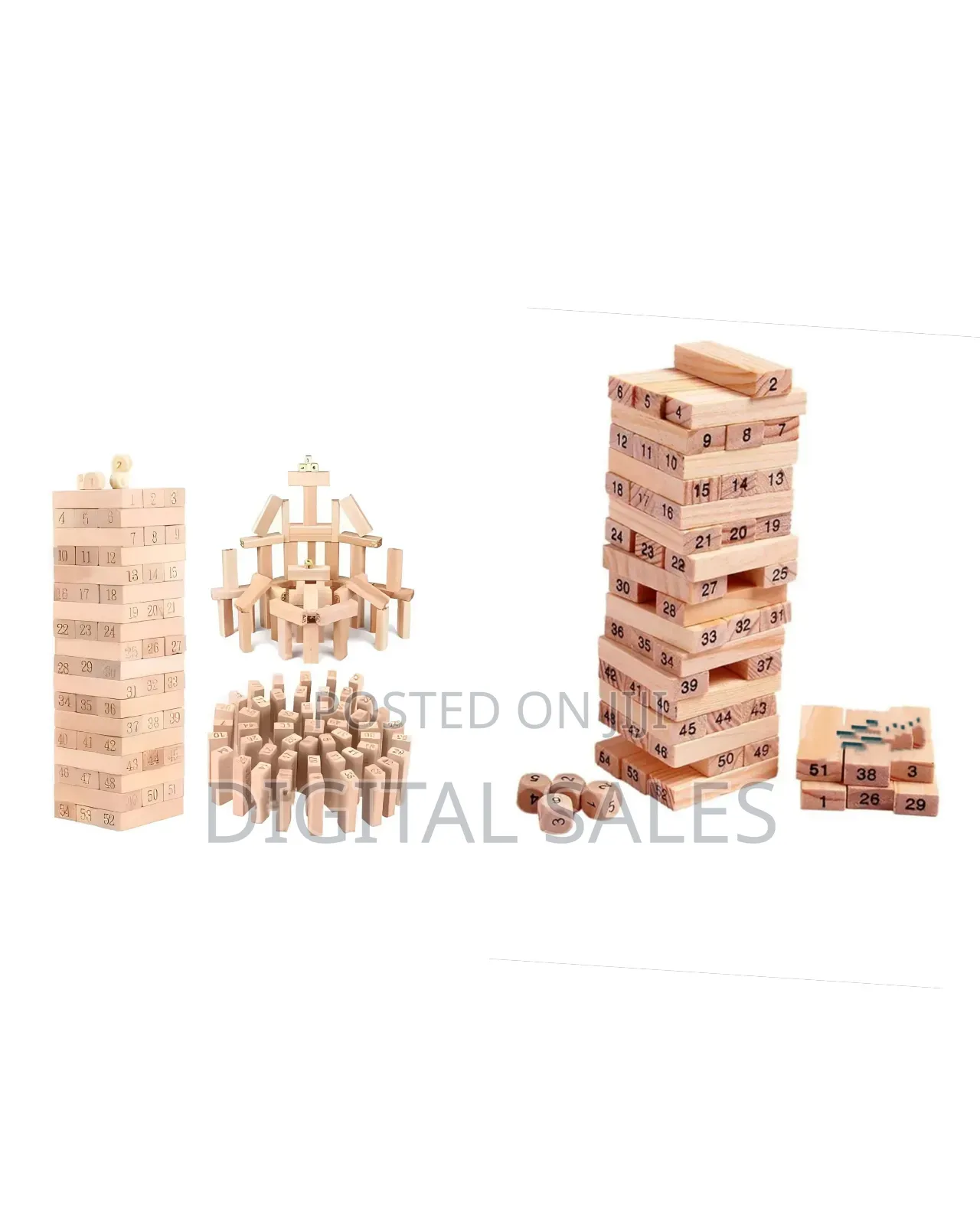 54pcs Wooden Jenga Blocks With 4 PCS Dice