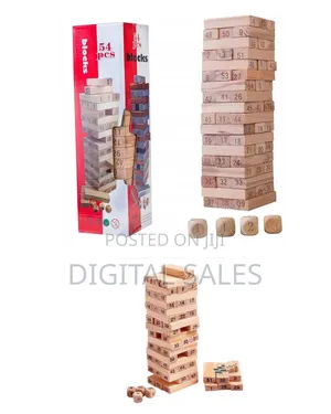 54pcs Wooden Jenga Blocks With 4 PCS Dice
