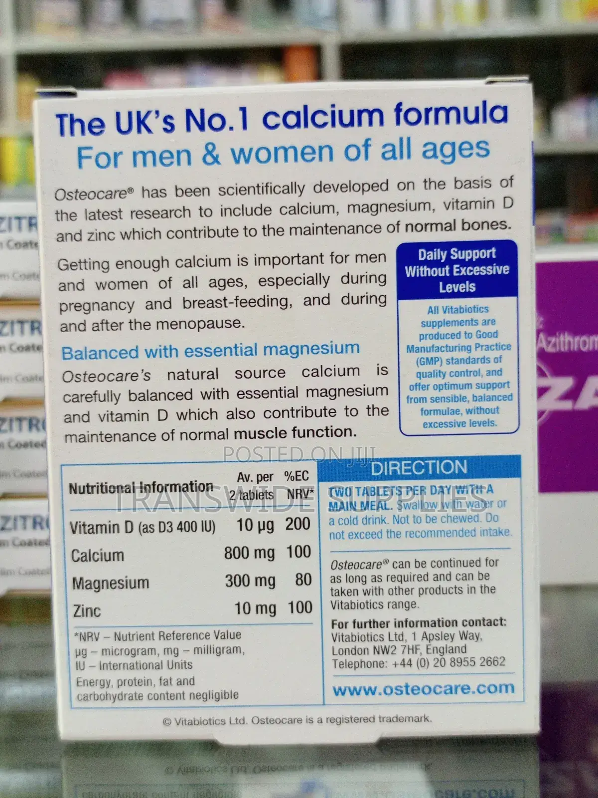 Osteocare Original 30 Tabs Calcium, Mg, Vit D3 Zinc -for Bone Health