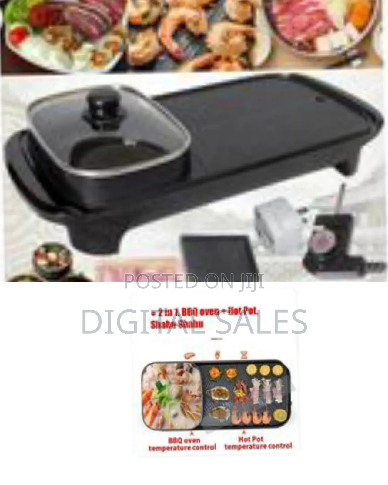 2 In1electric Baking Pan, Cooking Soup Hot Pot and BBQ Electric Grill