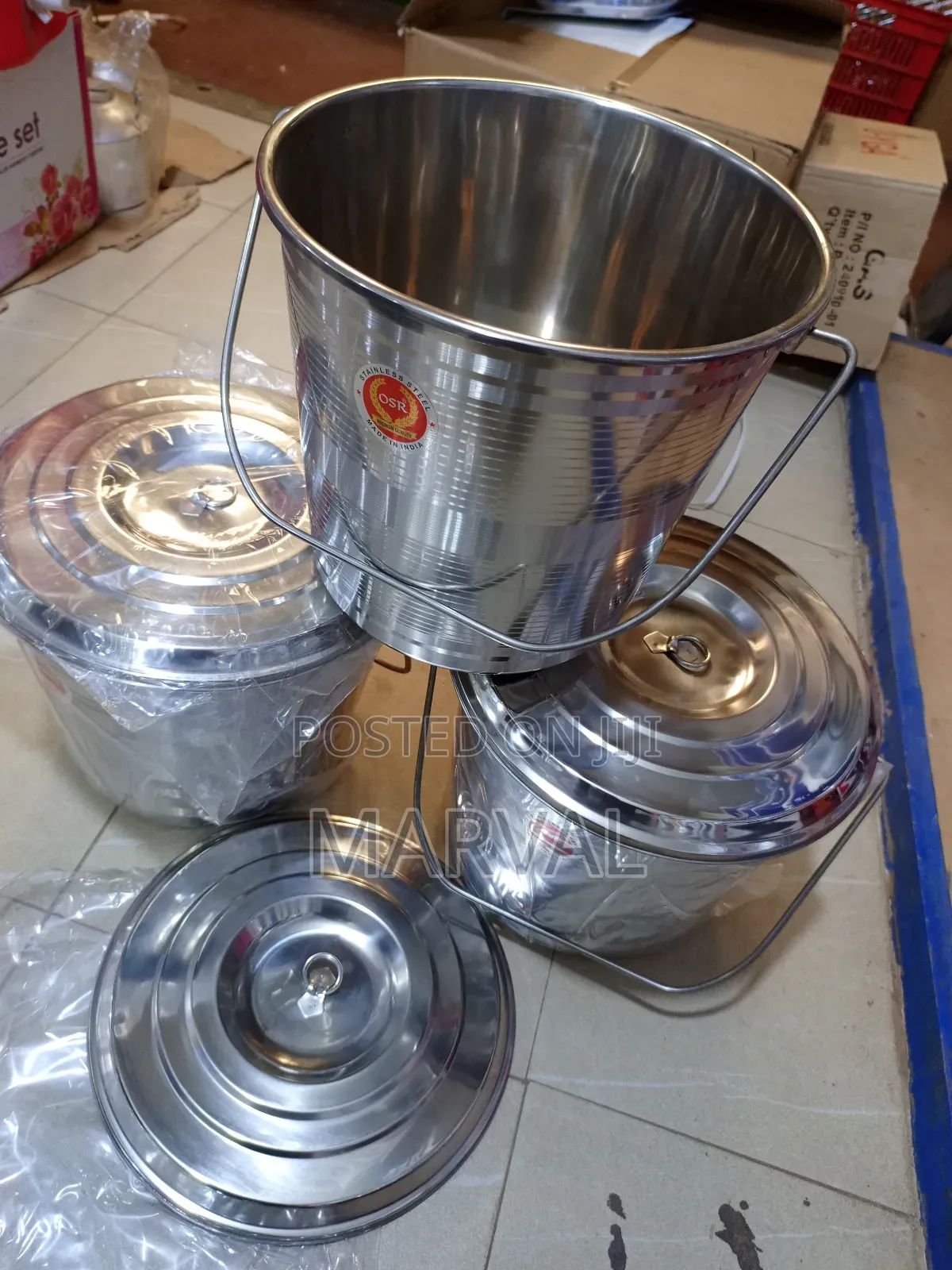 Indian Heavy Stainless Steel Bucket With Lids.