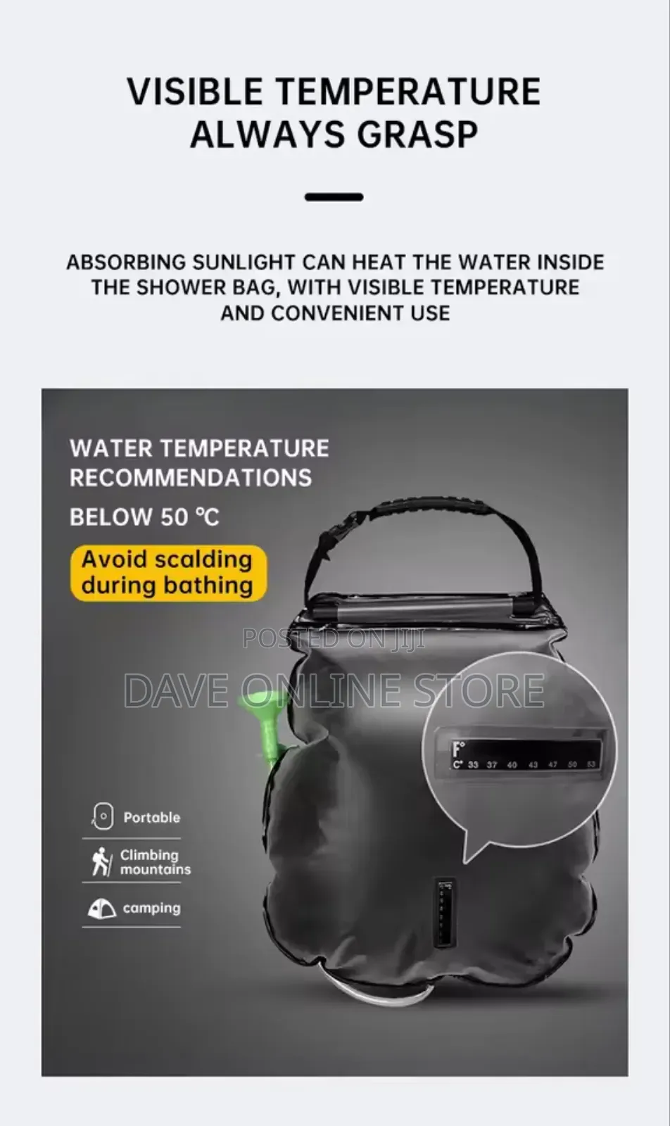 Portable 20l Solar Heated Shower Bag Outdoor Camping Bath Shower