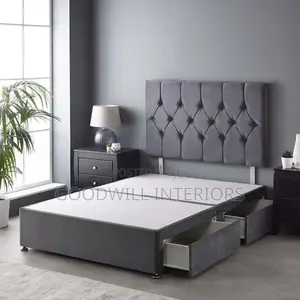 A Bed in Gray  With Two Storage Drawers