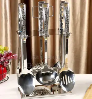 Stainless Steel Kitchen Utensil Set With a Stand