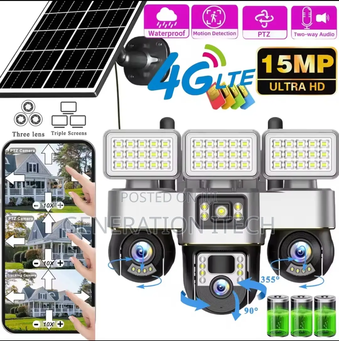 15 Mp Solar Camera With Triple Lens and Flood Lights, 16000mah, 4g4g