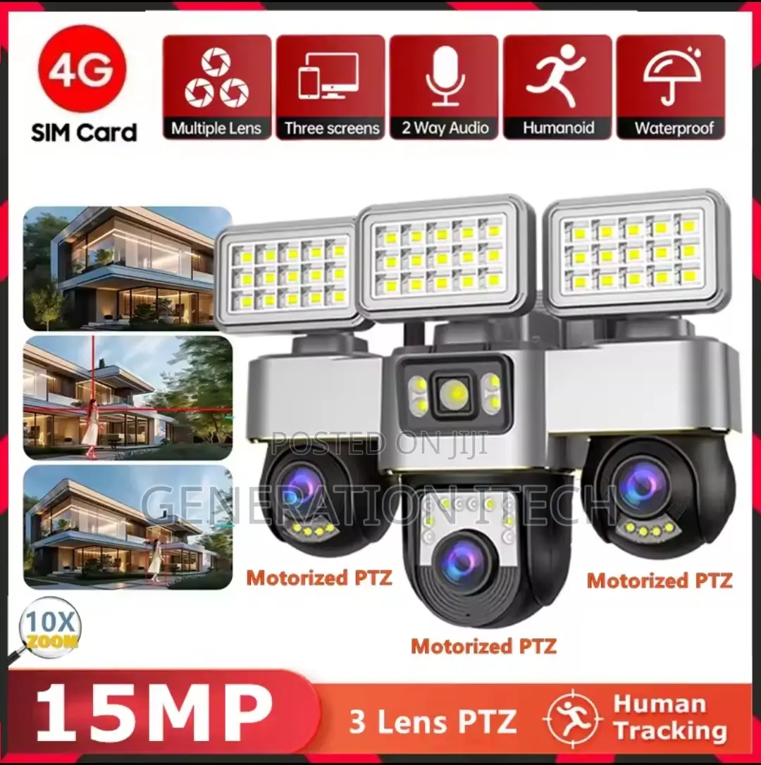 15 Mp Solar Camera With Triple Lens and Flood Lights, 16000mah, 4g4g