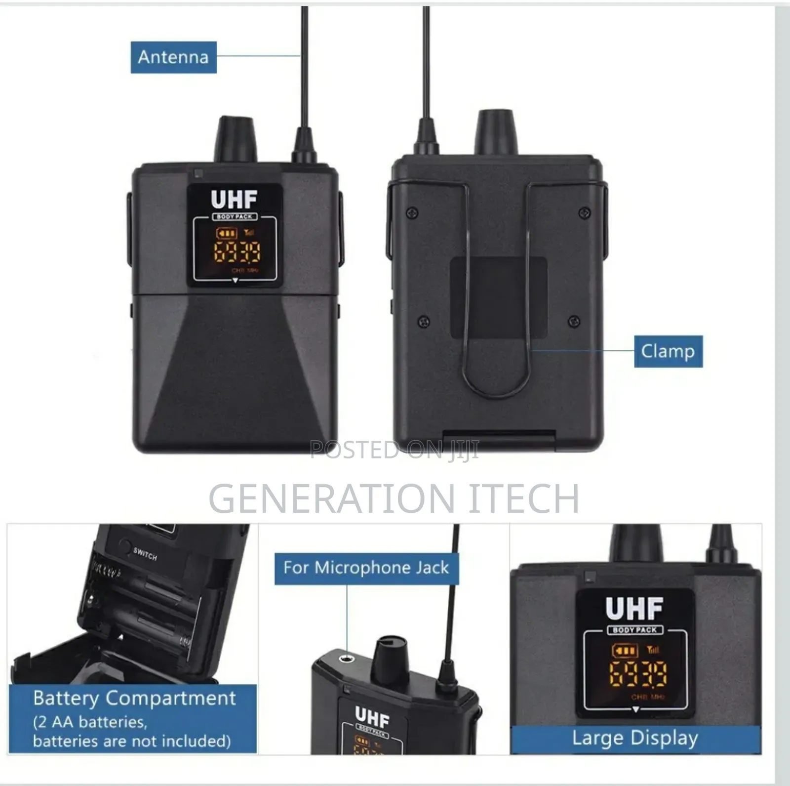 Double Wireless Microphone With Collar And Head Microphone.