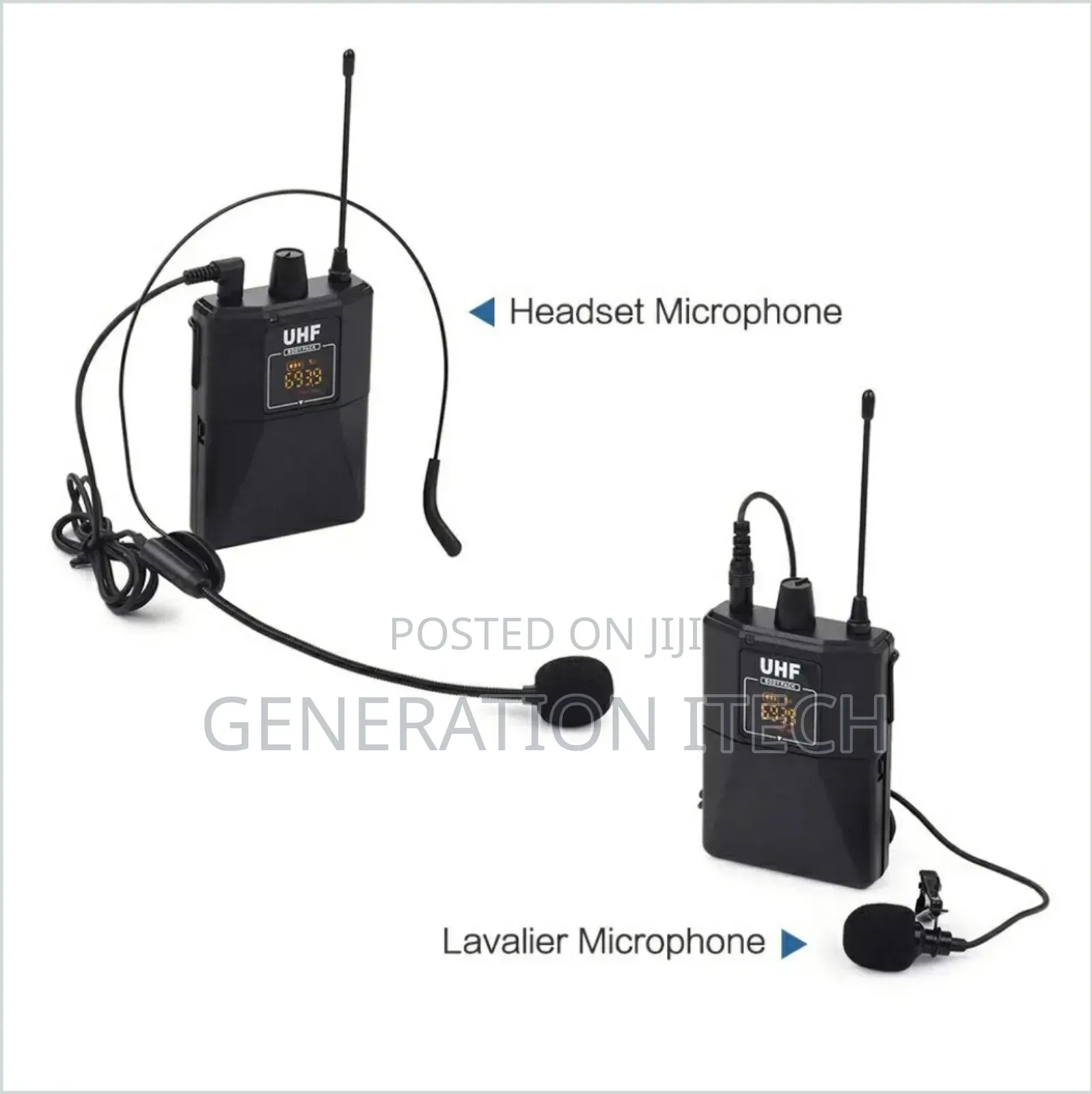 Double Wireless Microphone With Collar And Head Microphone.