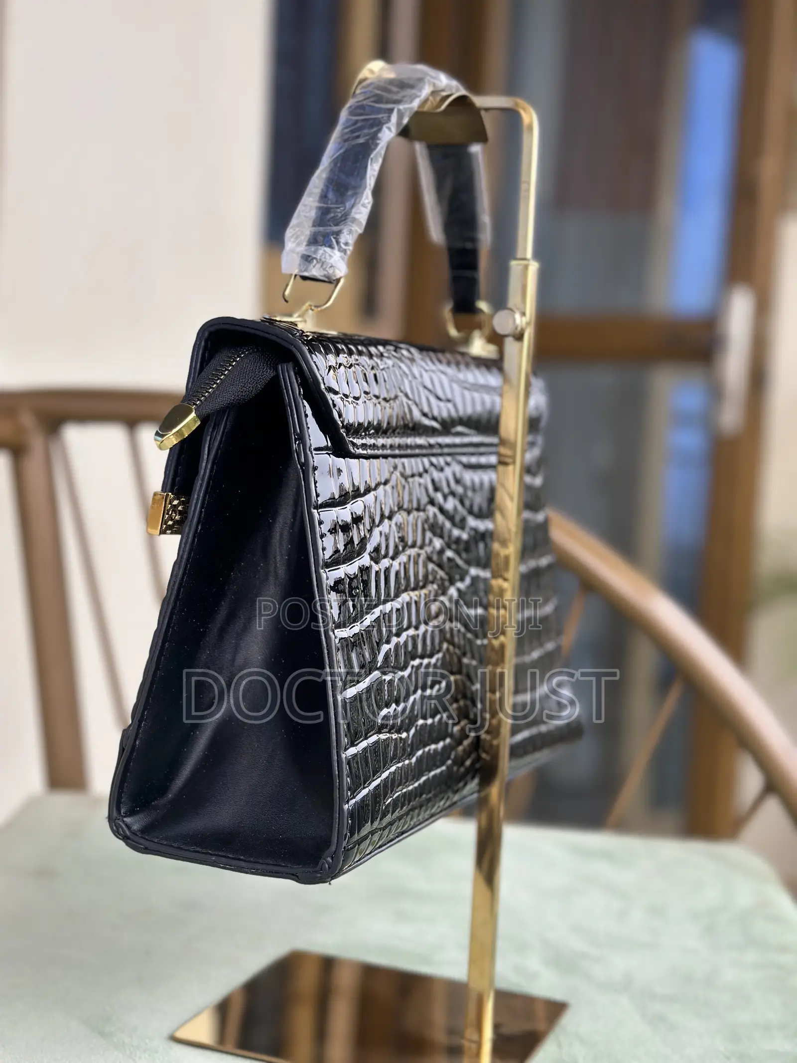 Black Vegan Leather Textured Bag