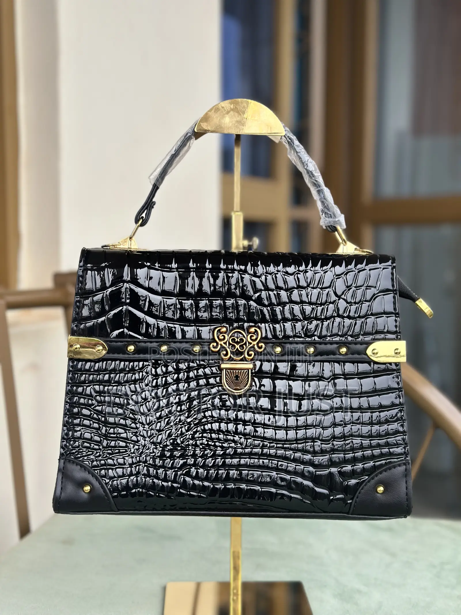 Black Vegan Leather Textured Bag