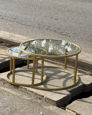 Classic Golden Round Coffee Table Set of 2