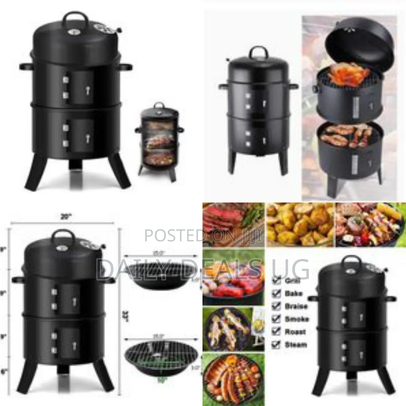 3-in-1 Charcoal Grill BBQ Smoker Barbecue Stove Oven With Thermometer