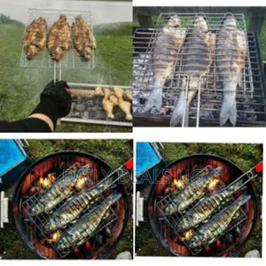 3 Section BBQ Barbeque Fish Charcoal Grill Net Basket-Silver