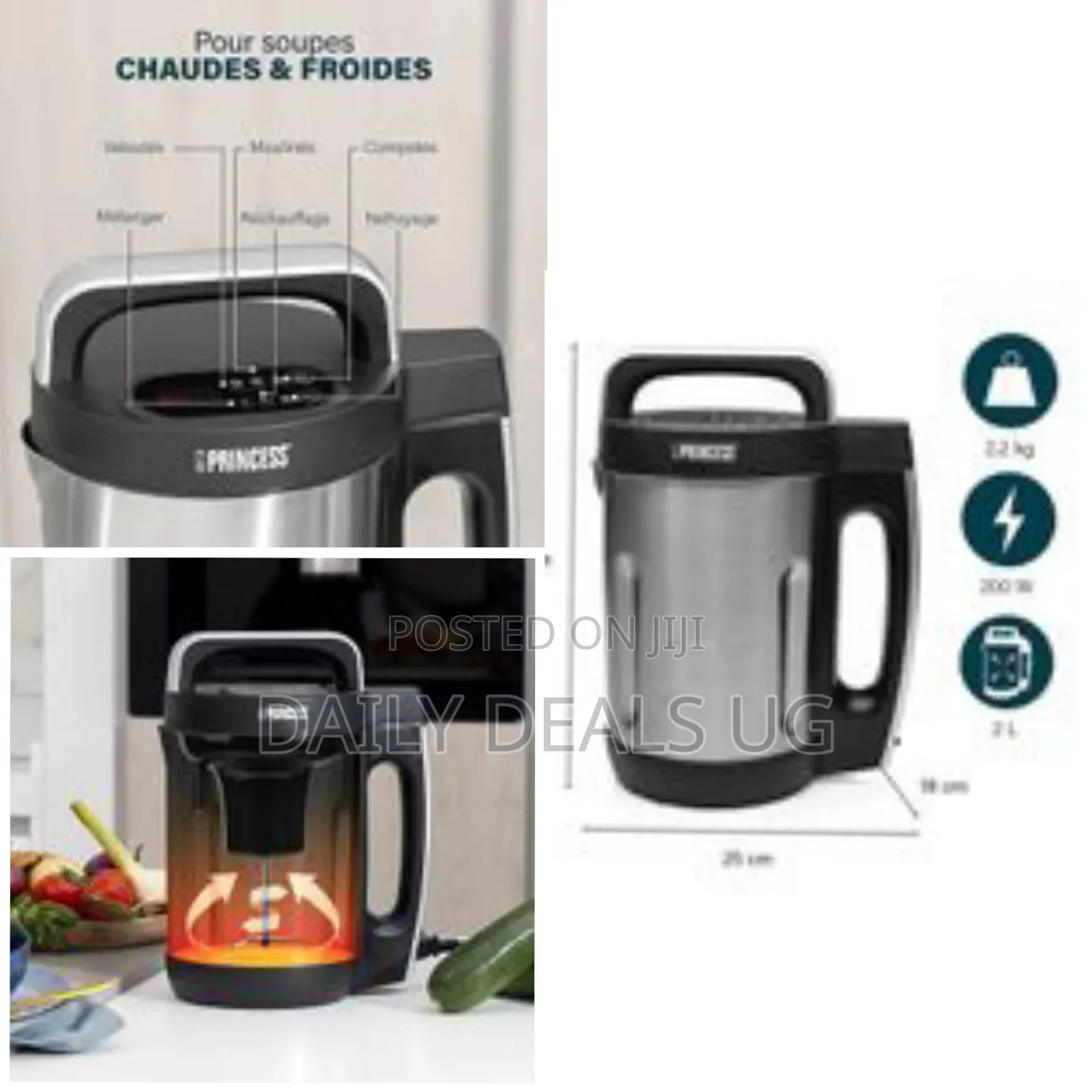 2litres Soup Maker Cooker Blender Bowl Cup Stainless Steel- Silver