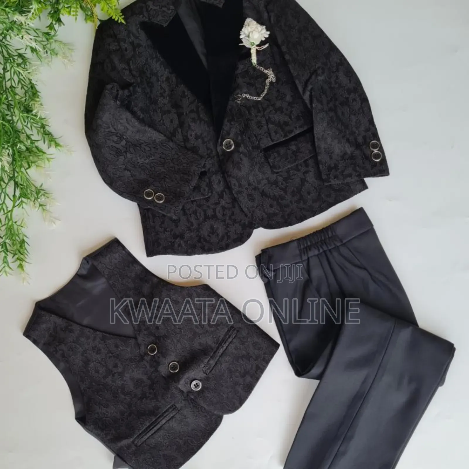 3 Piece Set Boys Slim Fit Floral Tuxedo Suit
