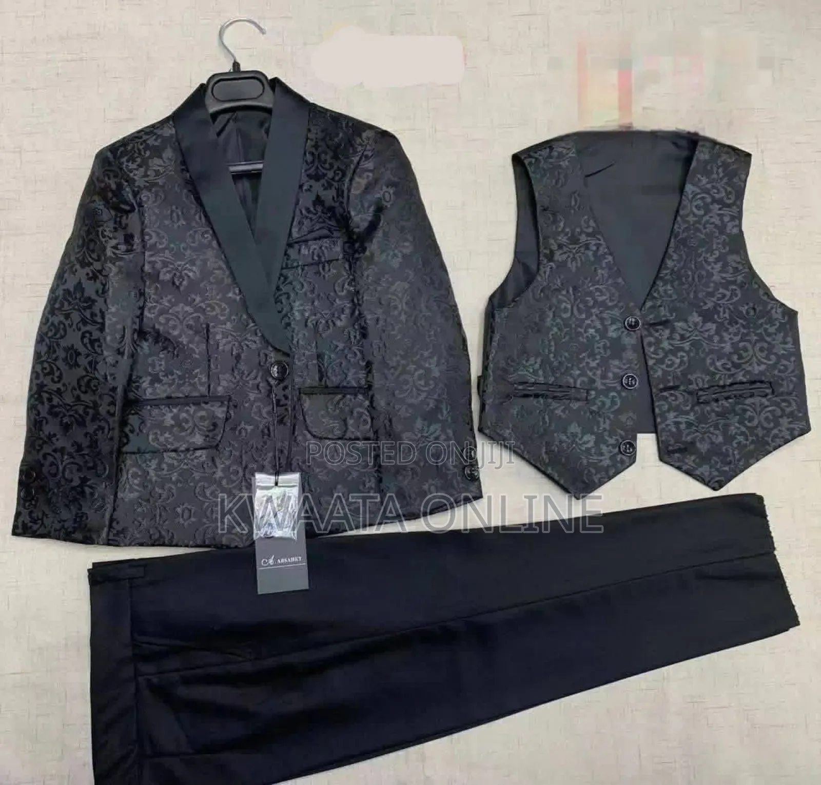 3 Piece Set Boys Slim Fit Floral Tuxedo Suit